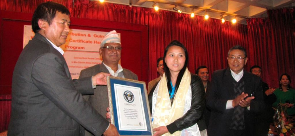 Guinness World Record Certificate awarded to Ms. Chhurim Sherpa - Asian ...